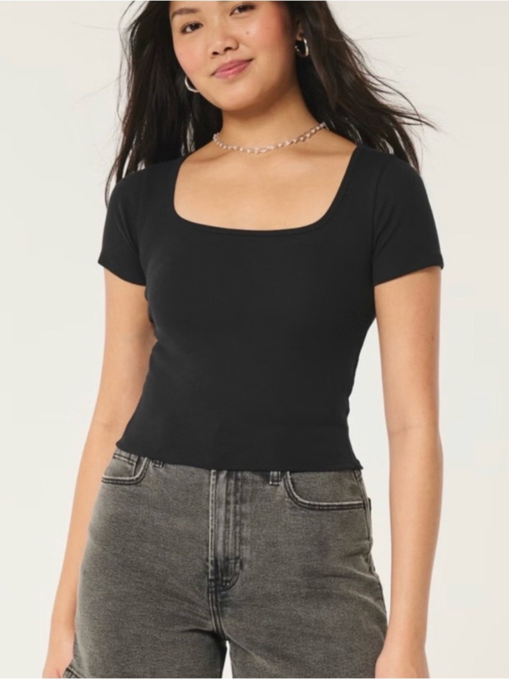 Hollister Black Square Neck Fitted Tee